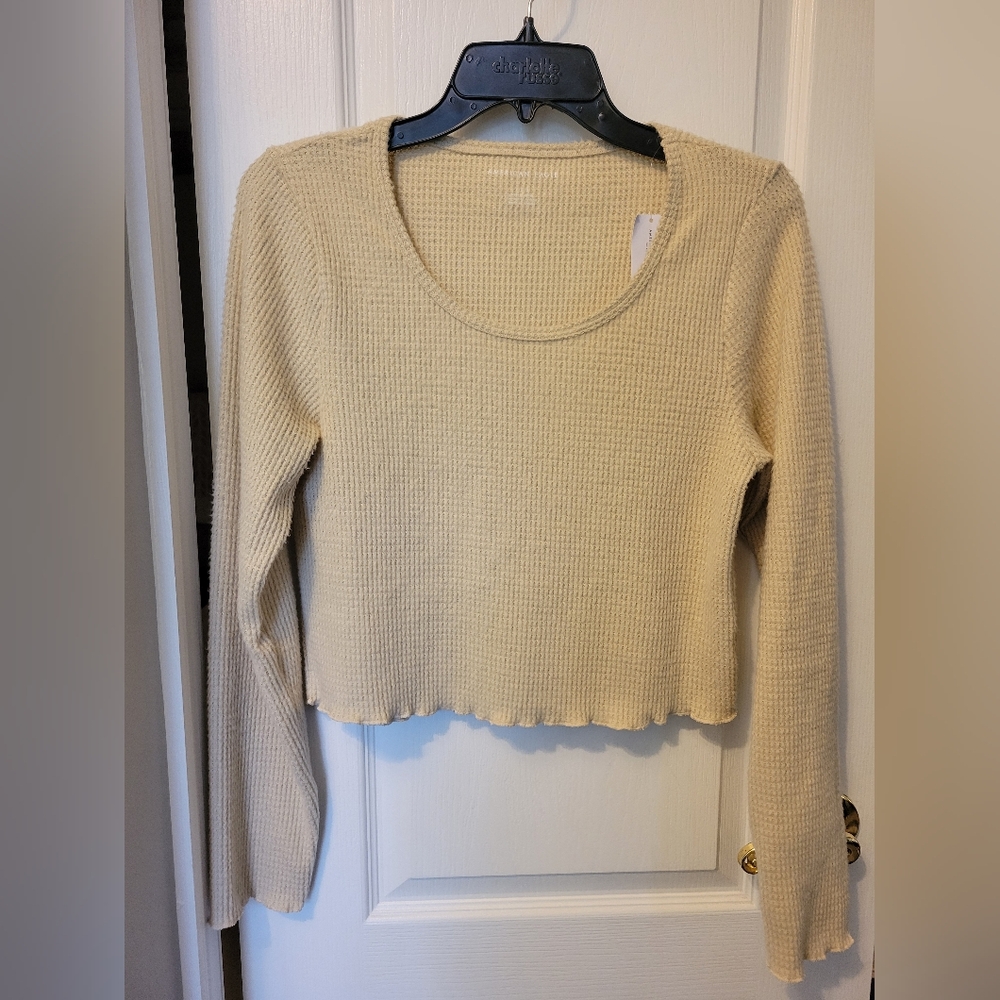 NWT American Eagle Soft & Sexy Plush Cropped Baby Tee Size Large Long Sleeve